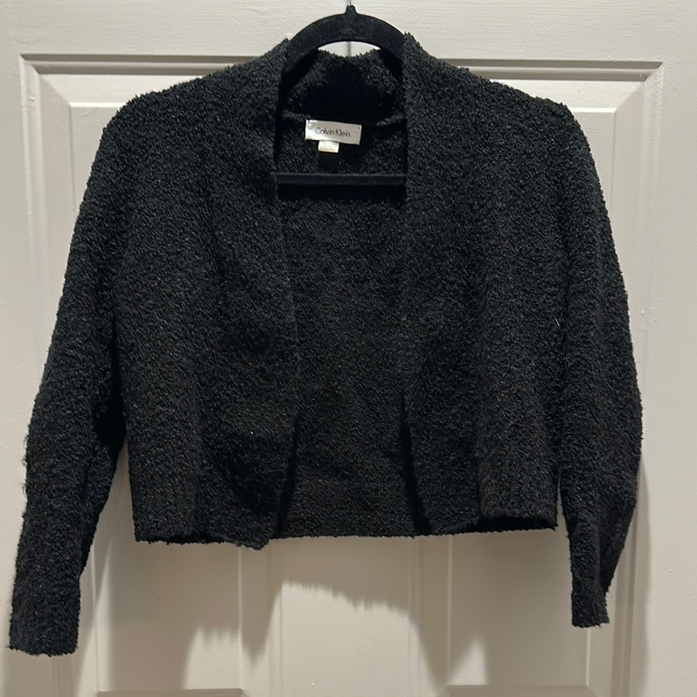 Calvin Klein Women's Textured Black Shrug Crop Cardigan